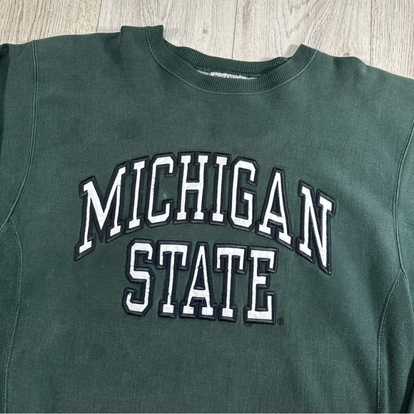 Vintage Michigan State Embroidered Green Sweatshirt Size Medium - Picture 4 of 9